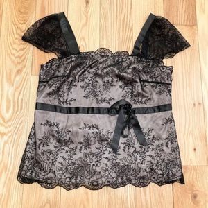 Black/tan Lane Bryant Lace Sleeveless Top Size 14/16 2000s Y2k Style